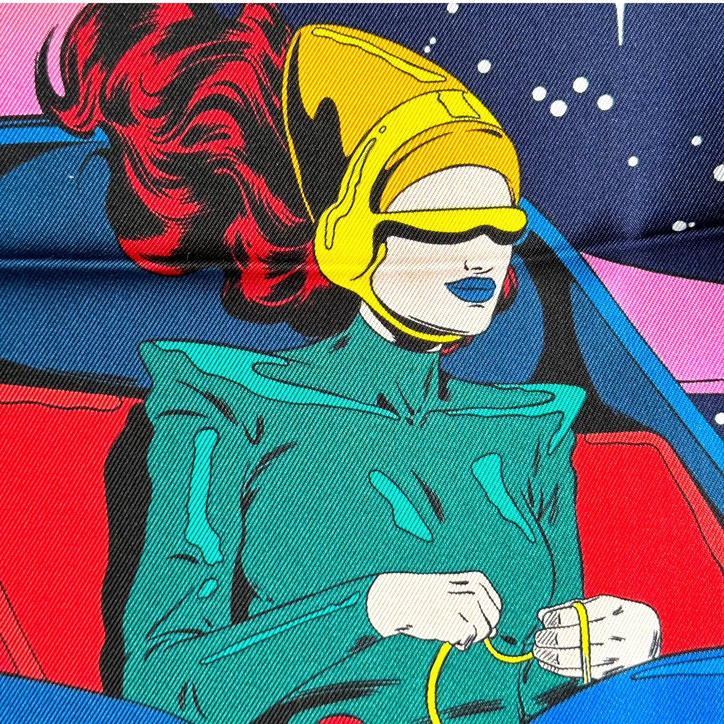 foulard-hermes-space derby-bleu-marine-dessin-de-femme