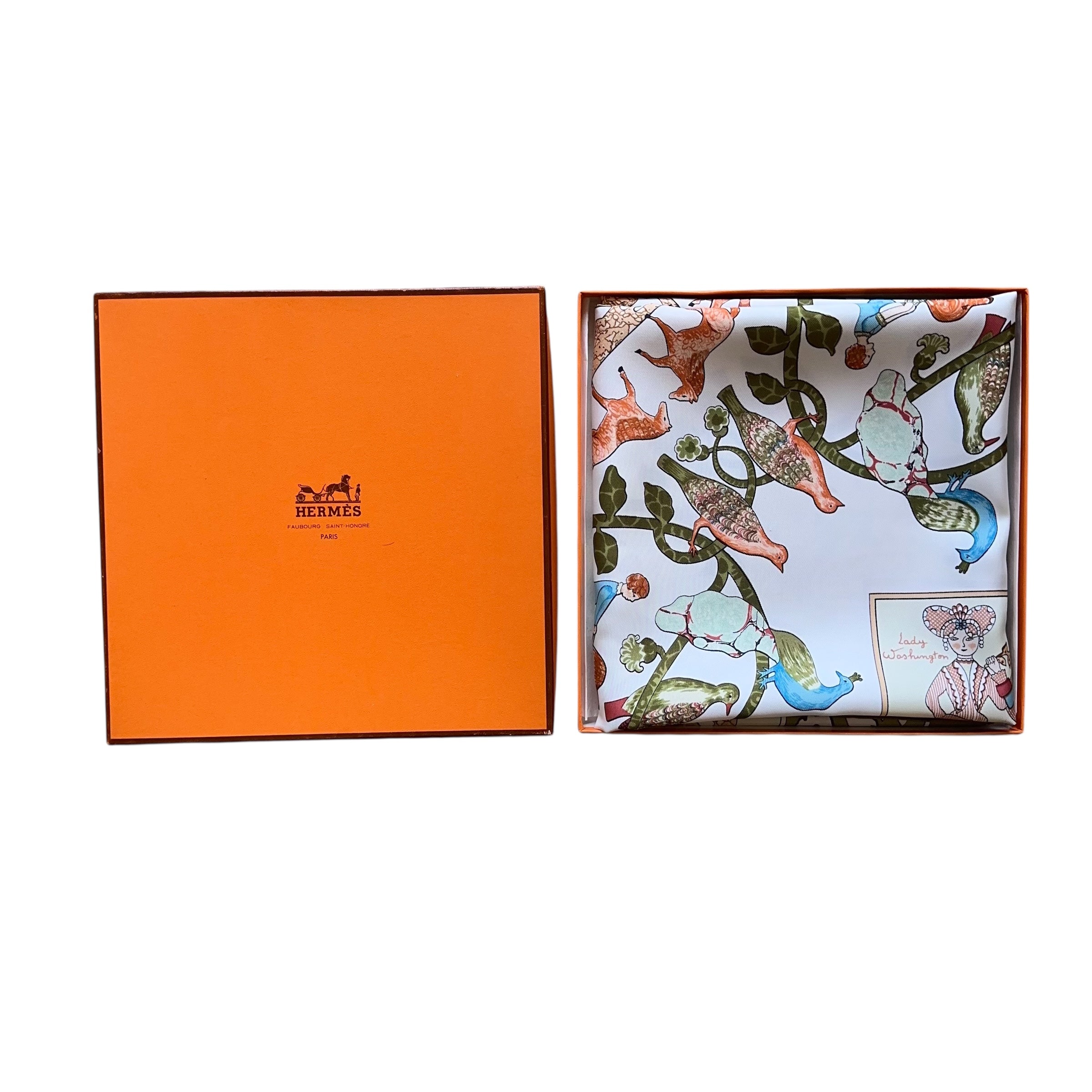 Carré Hermès 90 cm – Early America – F. de la Perrière (1981)