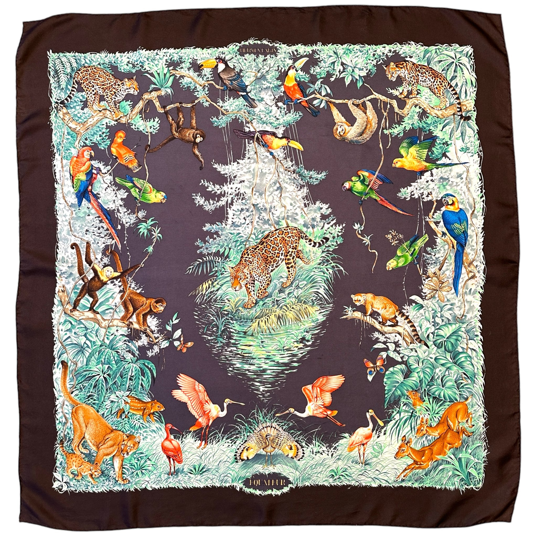 foulard carre hermes equateur par robert dallet marron
