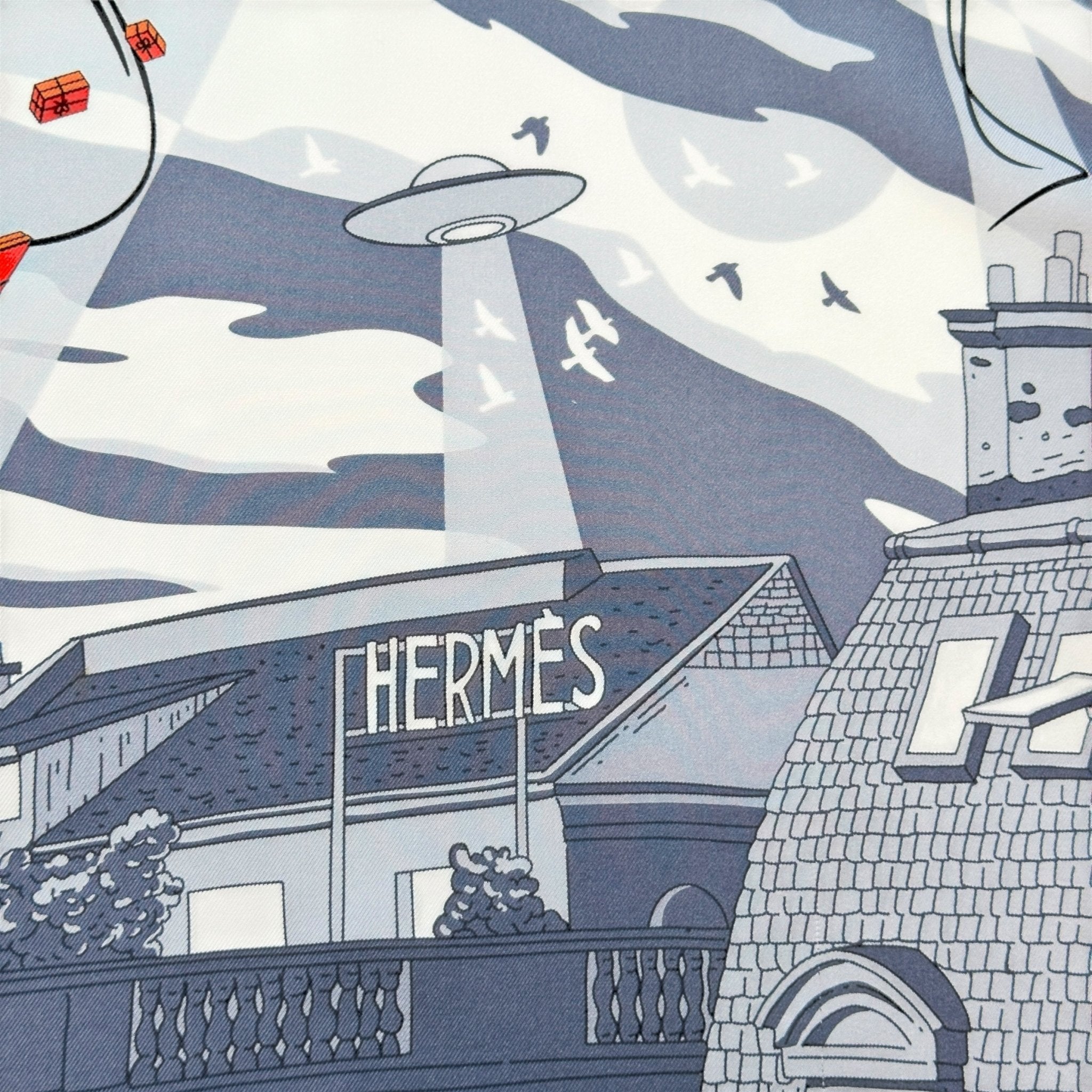 foulard hermes carre 90 cm space shopping au faubourg gris et orange