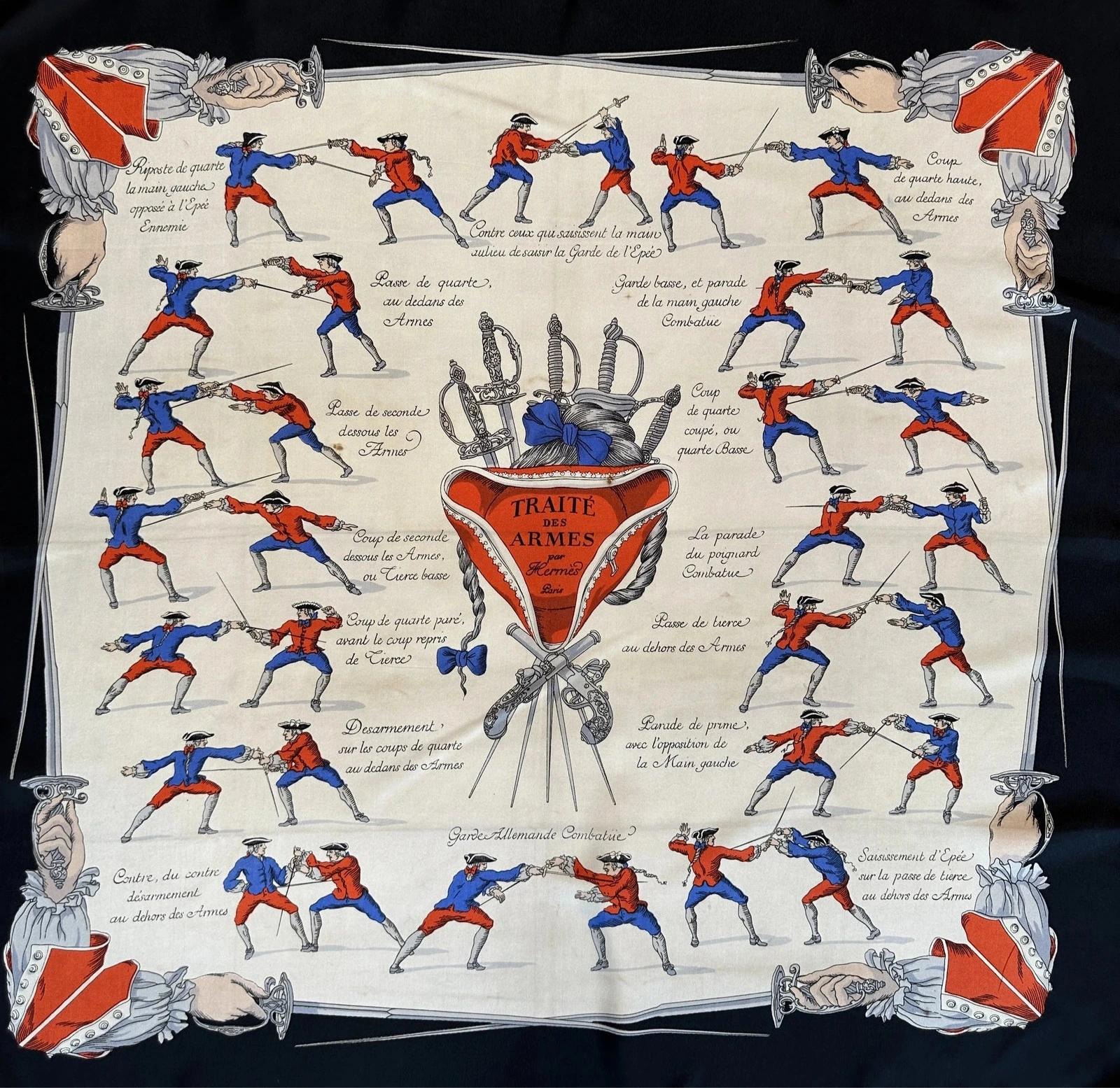 Carré Hermès Traité des Armes 90 cm en soie, Hugo Grygkar 1951 – vue d’ensemble